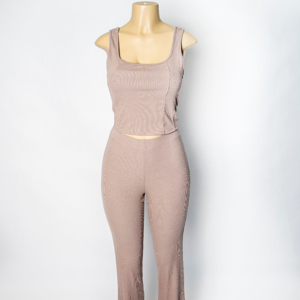 Beige Bellbottom Pant Set